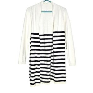J. Jill Open Front Cardigan Sweater Striped Knit XL Petite Nautical Coastal Prep